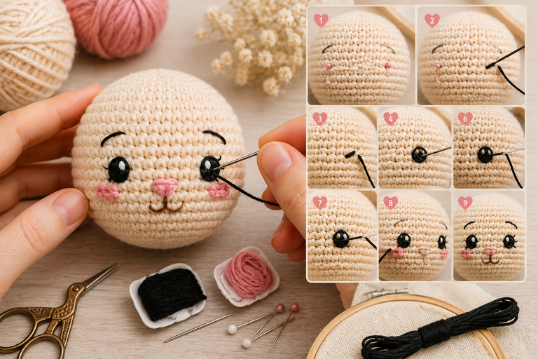 How to Embroider Eyes on Amigurumi Step by Step